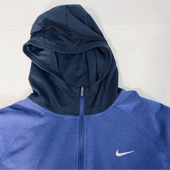 Nike Running Women M Dri-Fit Hooded Half-Zip LS Shirt Pullover Blue Lightweight - Picture 6 of 16